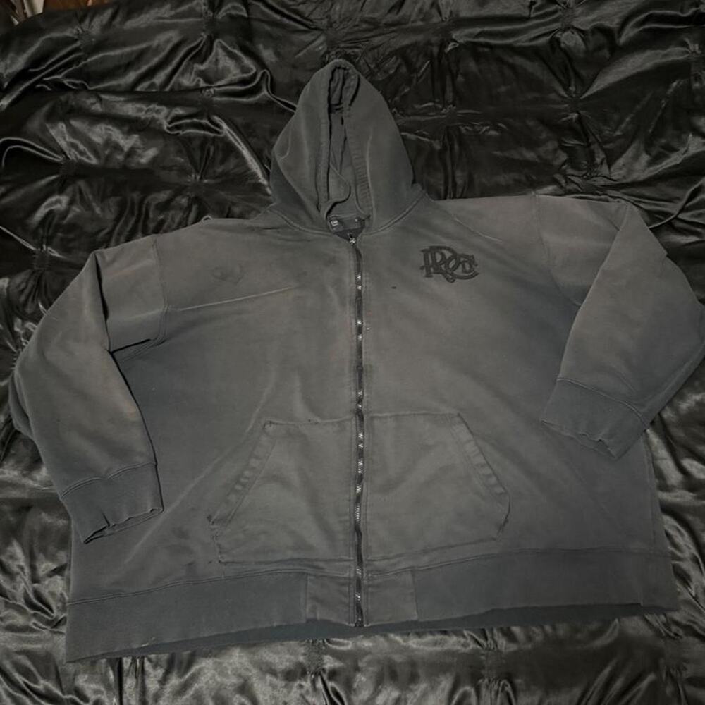 Gray distressed rocawear zip up hoodie